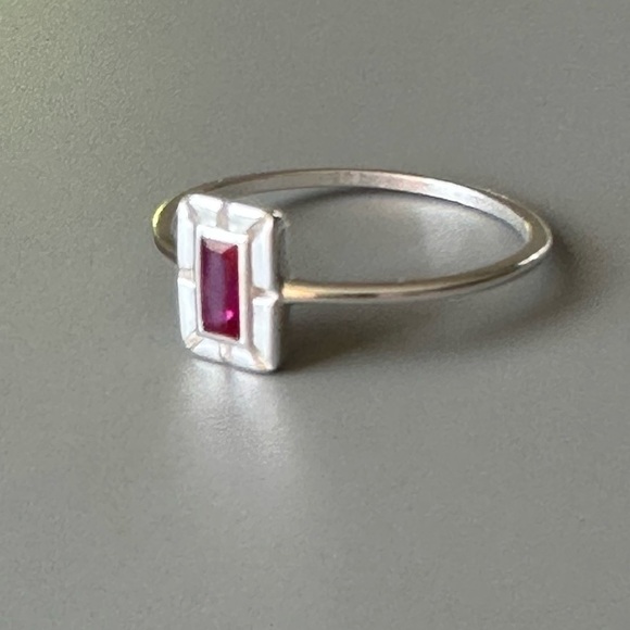 Sterling Silver Created Baguette Ruby Ring - Picture 10 of 17
